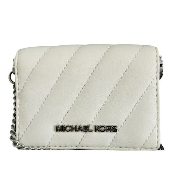 Michael Kors Mini Purse White Leather Chain Bag Quilted Prom Wedding Coin MK - Picture 6 of 16